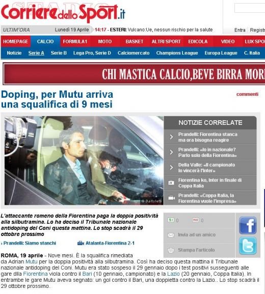 OFICIAL! Mutu, suspendat 9 LUNI: 