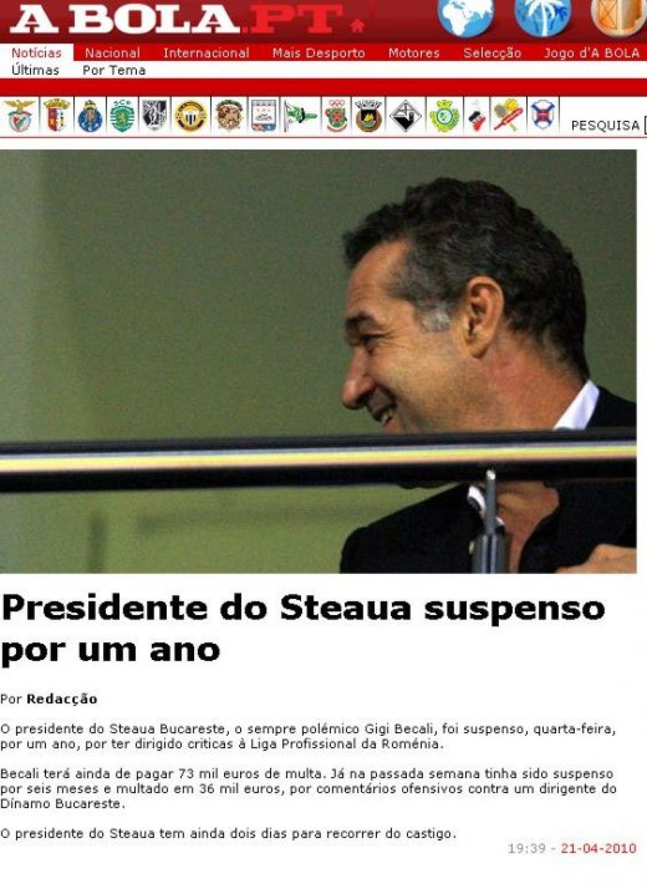 Cum a ajuns Becali cunoscut in Europa dupa suspendarea de un an:
