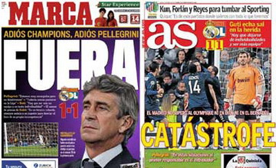 Marca: Adio Champions League! Adio Pellegrini! El Mundo Deportivo: Euro Ghilotina Galactica!