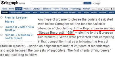 Fanii lui Liverpool au afisat un banner al Stelei ca sa faca misto de Everton! Vezi de ce!