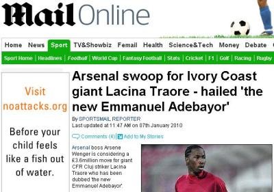 Daily Mail: Wenger vrea sa faca din Lacina Traore un star, un nou Adebayor!