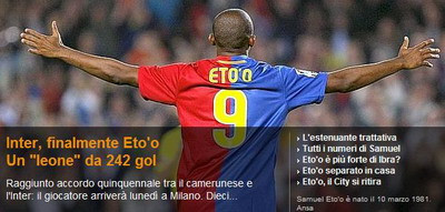 Gazzetta dello Sport: Eto o e jucatorul lui Inter!