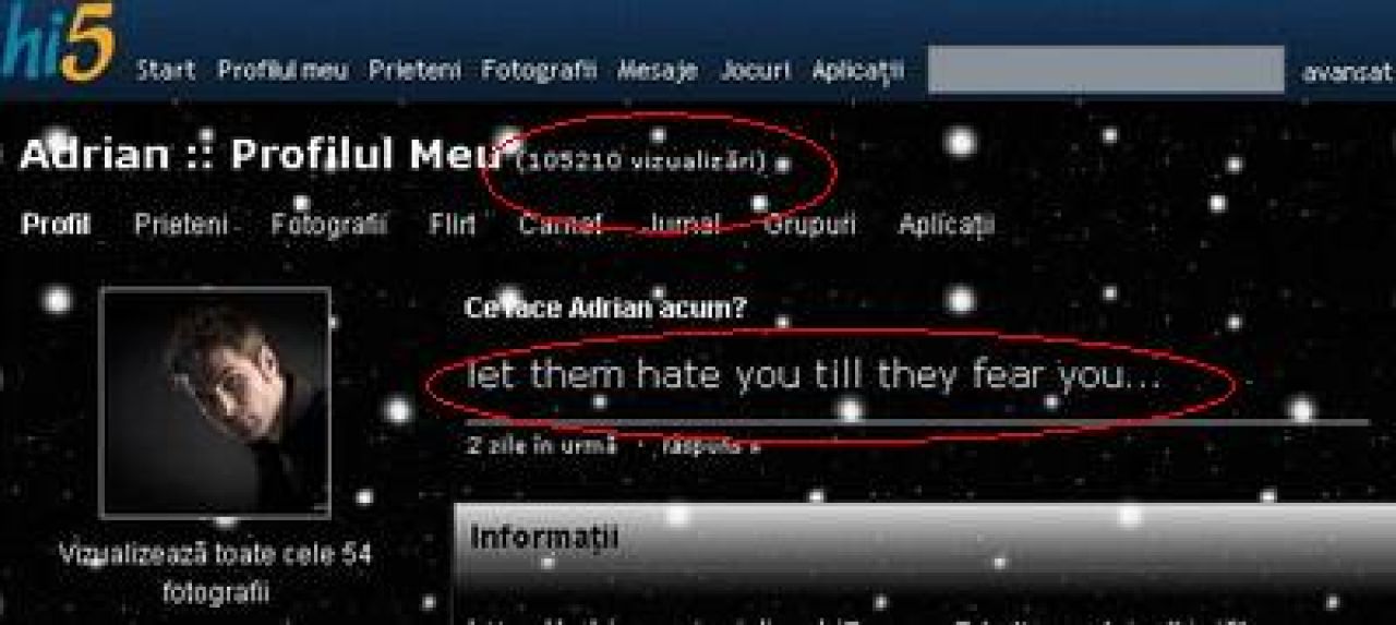 Mesajul lui Mutu pe HI5:
