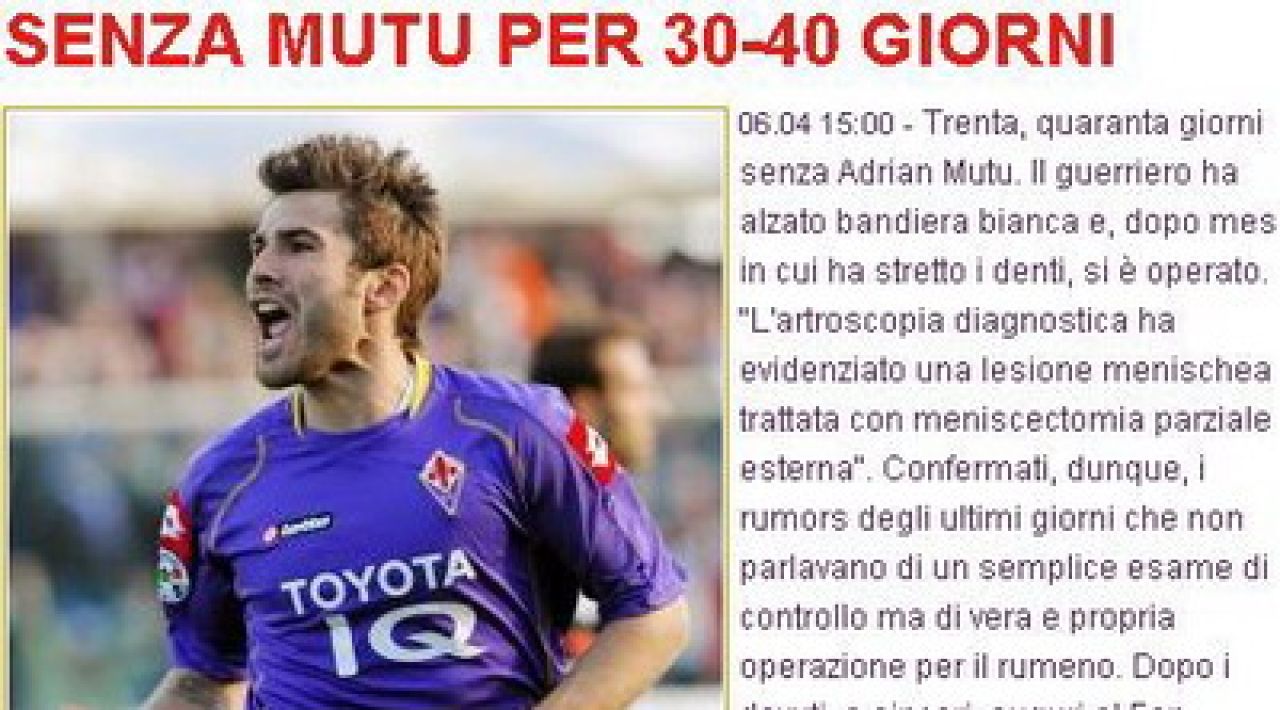 Mutu, OUT o luna! S-a operat azi la picior: