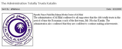 Conducerea lui Al Hilal: Avem incredere totala in Catalin Necula!