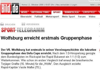 Bild: Brazilianul Grafite o trimite pe Wolfsburg in Grupele UEFA