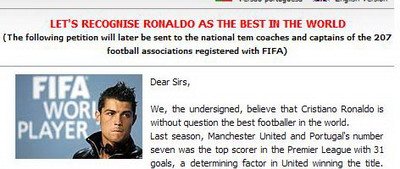 Portughezii fac petitie ca C.Ronaldo sa fie ales cel mai bun din lume!
