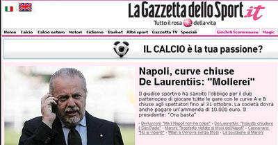 Napoli va juca fara suporteri in peluze pana la 31 octombrie!