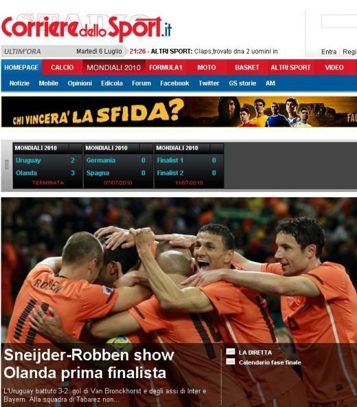 Gazzetta dello Sport: Olanda face istorie cu acest fotbal! Corriere: Super show Robben si Sneijder