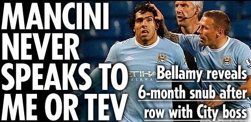 Bellamy face dezvaluiri INCENDIARE: Roberto Mancini nu a mai vorbit cu mine si cu Tevez din februarie!