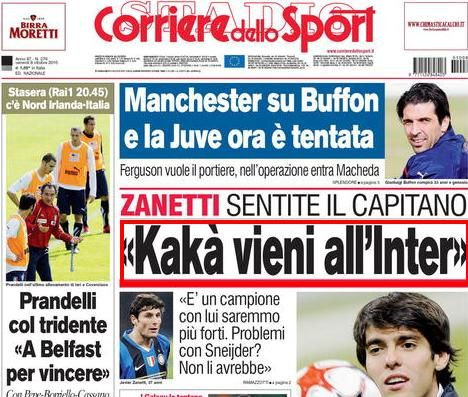 Kaka va fi coleg cu Chivu! Zanetti: Inter va fi MAREATA cu Kaka pe teren!