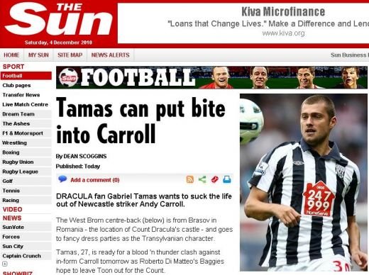TheSun, cel mai tare ziar din Anglia, i-a gasit o noua porecla lui Tamas: DRACULA!