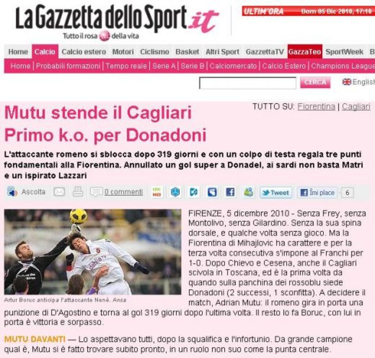 Mutu, ZEU din nou in Italia dupa ce a marcat!