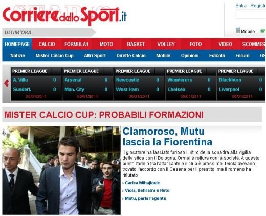 Cum a reactionat presa din Italia dupa ce Mutu a fost trimis sa joace la Cesena: Mutu se desparte intr-un stil SENZATIONAL de Fiorentina!