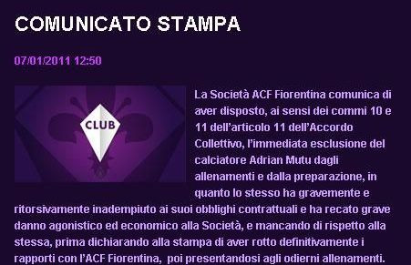 Comunicat oficial Fiorentina: I-am RUPT contractul lui Mutu! Va fi dat in judecata!