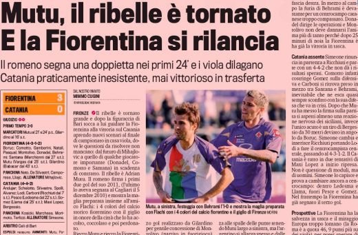 FOTO! Vezi pagina dedicata de cel mai tare ziar din Italia lui MUTU dupa super dubla in 3 minute cu Catania!