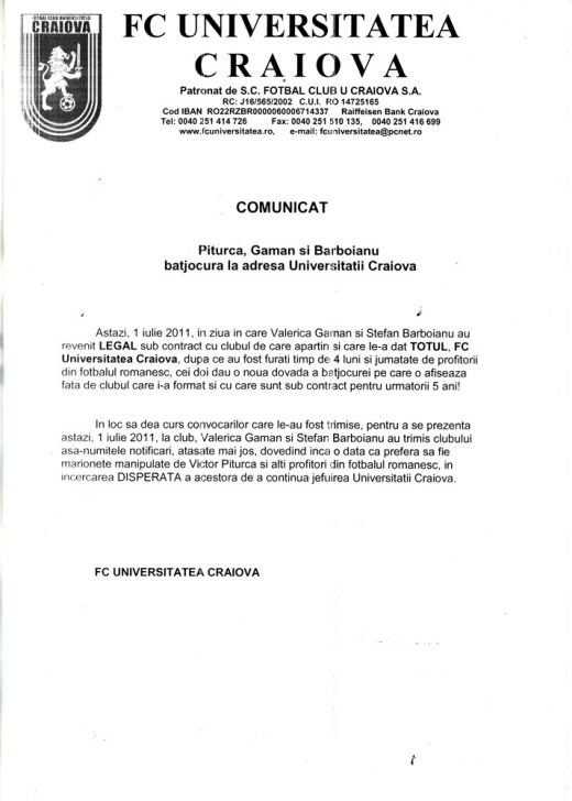 Mititelu a TURBAT! Gaman si Barboianu REFUZA sa revina la Craiova! Vezi actele prin care jucatorii IGNORA convocarea si ce zice Mititelu