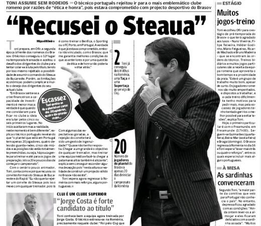 A refuzat Steaua pentru o echipa cu 11 jucatori: Steaua e ca Porto si Benfica, dar nu puteam sa renunt la onoarea mea