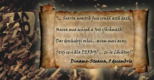 Dar deschideti ochii, avem meci acus / Stiti ce-i ala DERBY? ... Zi-le Lacatus! Poezie de jale si dor de fotbal :)