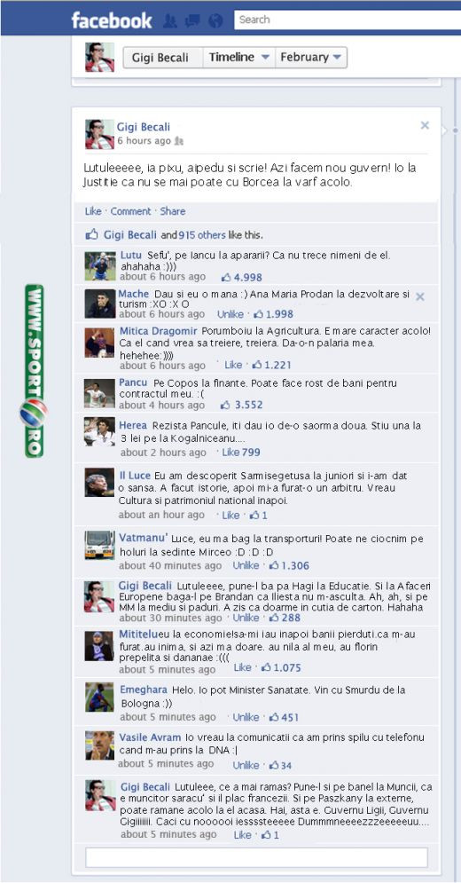 Gigi a facut Guvernul pe Facebook! Lutu a notat tot, Iancu a fost titularizat Ministrul Apararii, ca de el nu trece nimic :) Vezi ce-a iesit:
