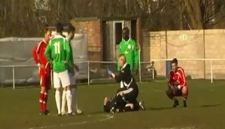 VIDEO INCREDIBIL! Primul meci de fotbal din istorie intrerupt de o ALBINA! L-a bagat pe arbitru in SPITAL