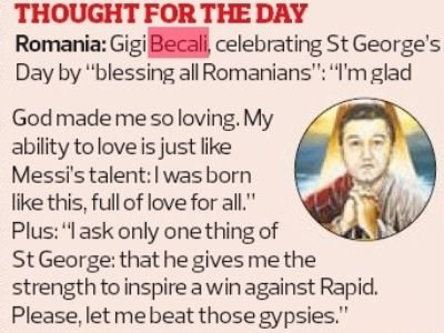 FOTO FABULOS! Imaginea anului cu Gigi Becali a aparut in presa din Anglia! Cum a ajuns un Messi spiritual al lumii :))
