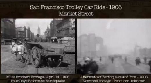 Urmarile cutremurului care a lovit San Francisco in 1906! Doua imagini INAINTE si DUPA, la 4 zile distanta: