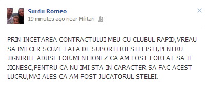 Mesaj pentru galeria Stelei de la Romeo Surdu: Imi cer scuze ca v-am injurat, va rog sa ma iertati! MOTIVUL pentru care a scandat impotriva fostei echipe: