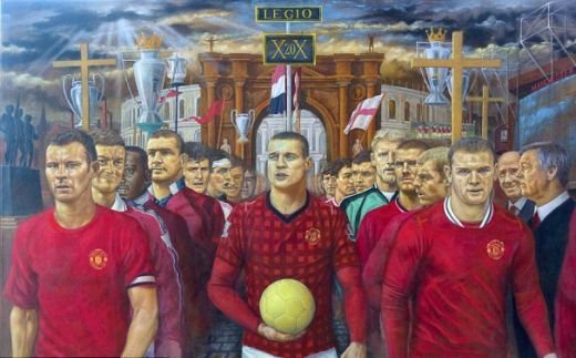 Un tablou iesit din comun! Eroii lui Manchester United au fost pictati ca niste zei! IMAGINEA care reprezinta 20 de ani de dominatie! FOTO