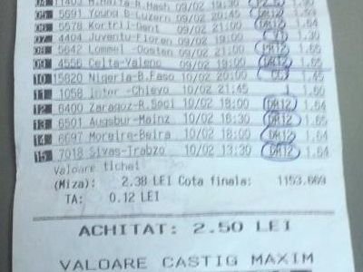 Super lovitura data de un ROMAN la pariuri! Castig FABULOS cu doar 2.50 lei! Cum arata biletul NEBUN de 15 meciuri: