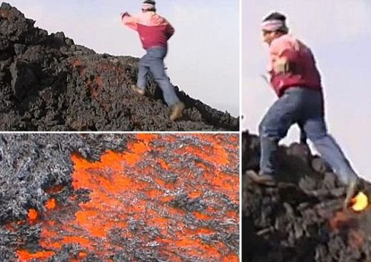 Imagini INCREDIBILE! Omul care merge pe LAVA, pe marginea unui vulcan! Explicatia oamenilor de stiinta: