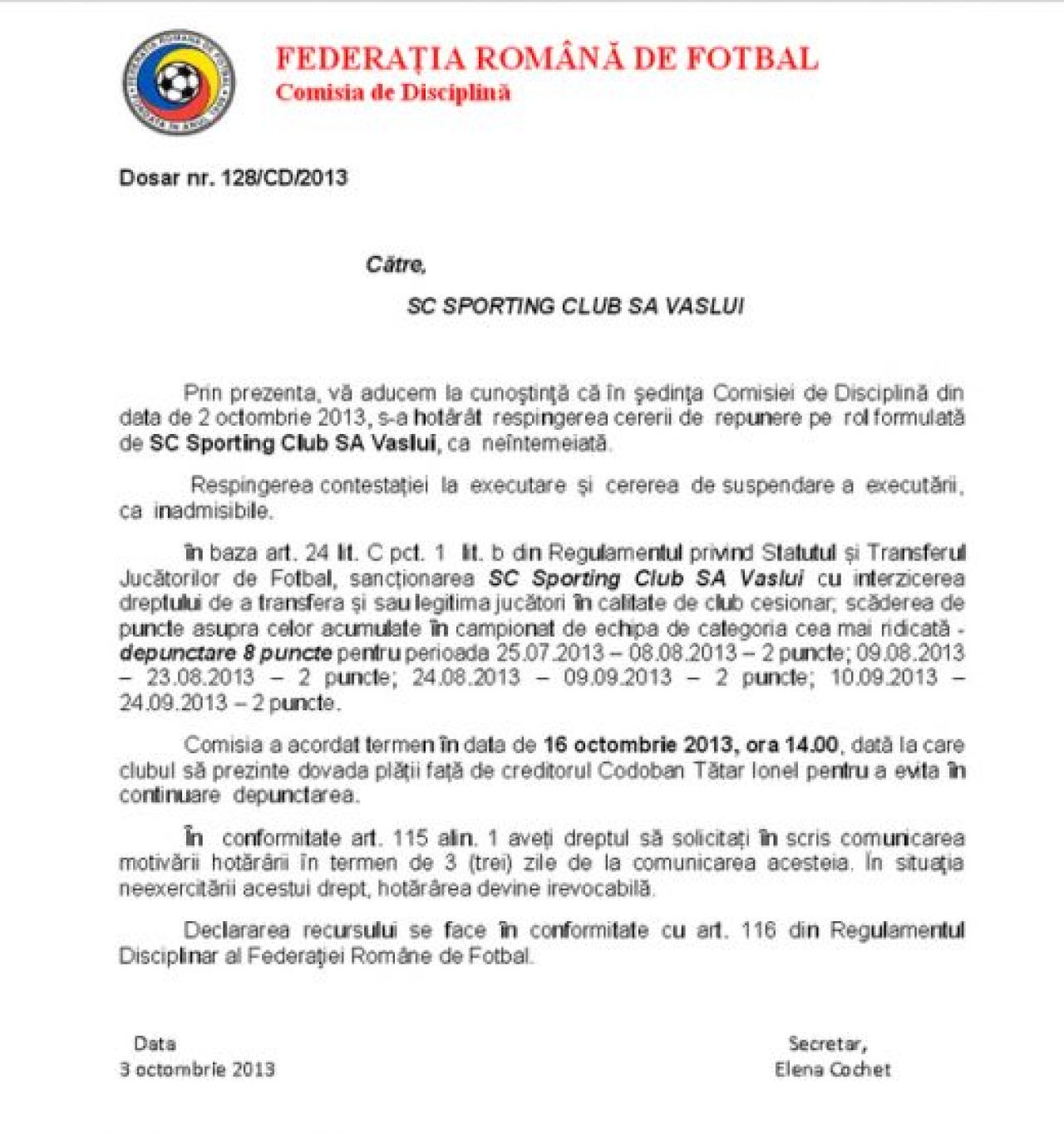 Masura incredibila: FC Vaslui a fost depunctata cu 8 puncte de FRF! Porumboiu: