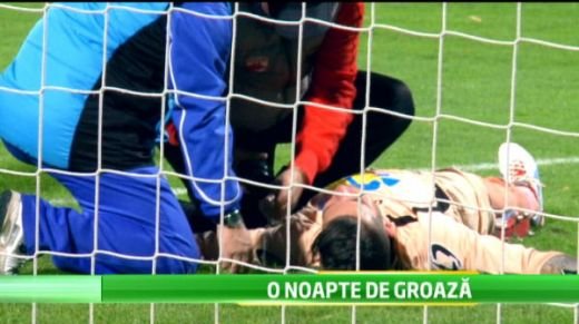 VIDEO GROAZA de Halloween in Stefan cel Mare! Portarul Chindiei a ramas LAT pe teren si a fost dus la spital! Ce a spus cand si-a revenit: