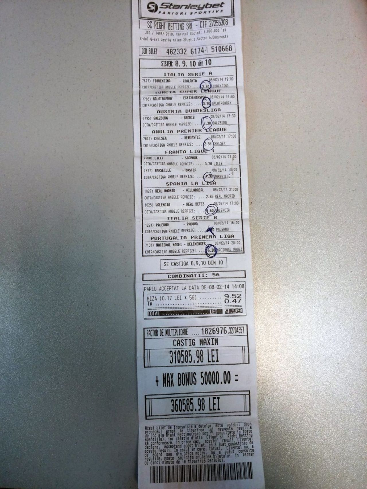 Super lovitura data de un bucurestean la pariuri! 44 de MII de lei dintr-o lovitura, dar putea castiga de 9 ori mai mult daca ii mai iesea un meci! FOTO_1
