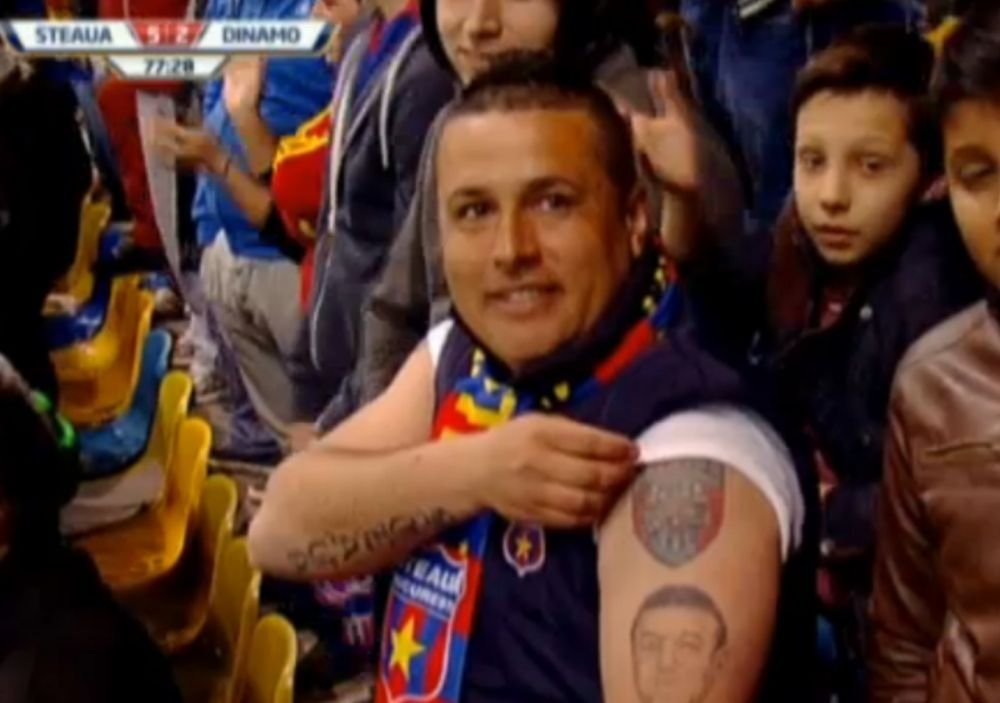 Gigi Becali a aparut pe National Arena :) Tatuajul cu care un fan stelist a facut senzatie la Steaua - Dinamo! Vezi IMAGINI