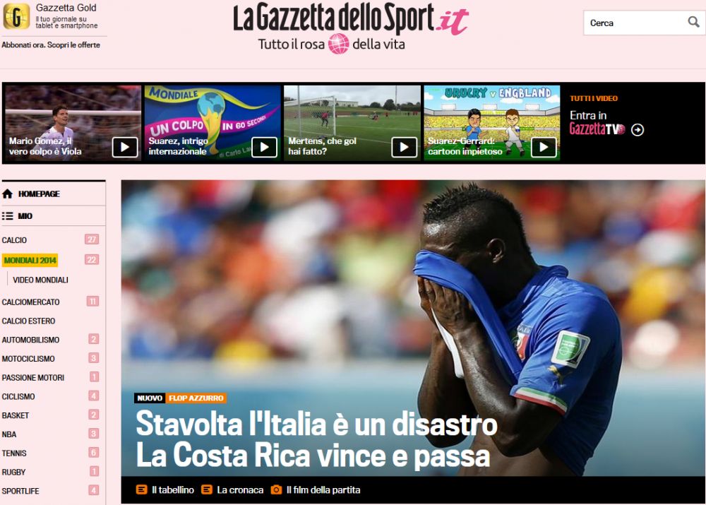 Italia e socata! Gazzetta dello Sport: