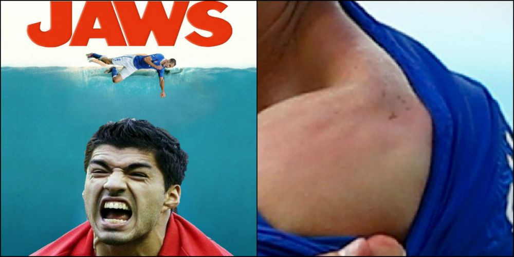 Internetul a EXPLODAT dupa ce Suarez a muscat IAR un jucator! Poze geniale cu atacantul care poate primi o suspendare RECORD