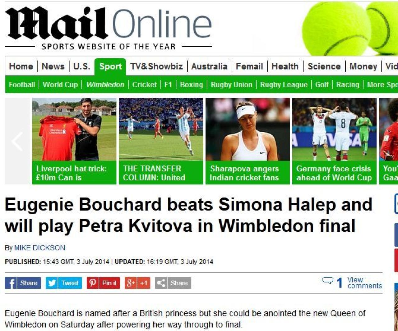 Photoshop sau gafa uriasa? Ce ar fi scris Daily Mail dupa 'victoria' in fata lui Bouchard: