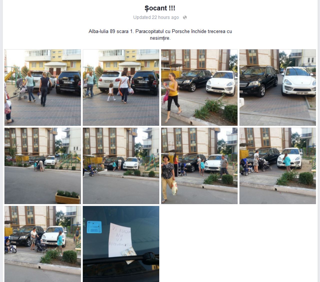 GENIAL! Ce mesaj a gasit in geam proprietarul unui SUV de lux care a blocat accesul intr-un parculet cu masina lui! FOTO_3