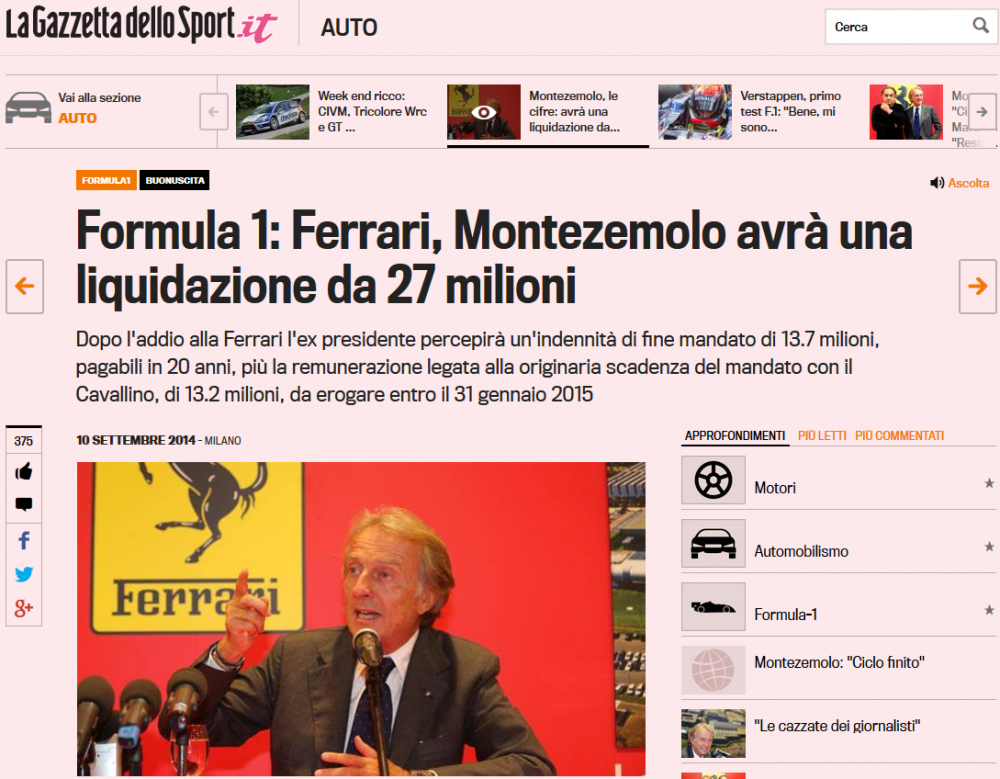 Cel mai bogat pensionar din lume: presedintele Ferrari primeste 27 de milioane &euro; ca sa plece din companie!