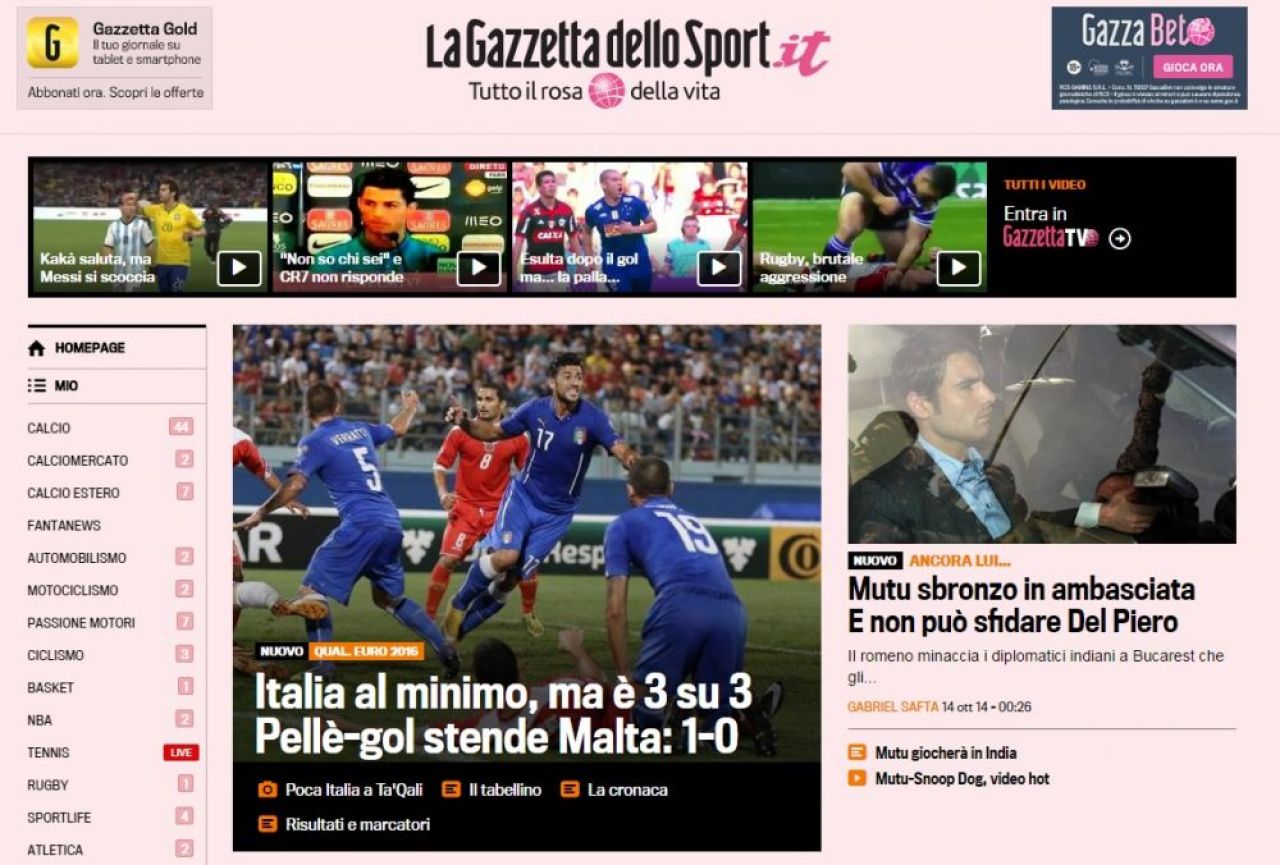 Ultima prima pagina de Gazzetta dello Sport din cariera lui Mutu: