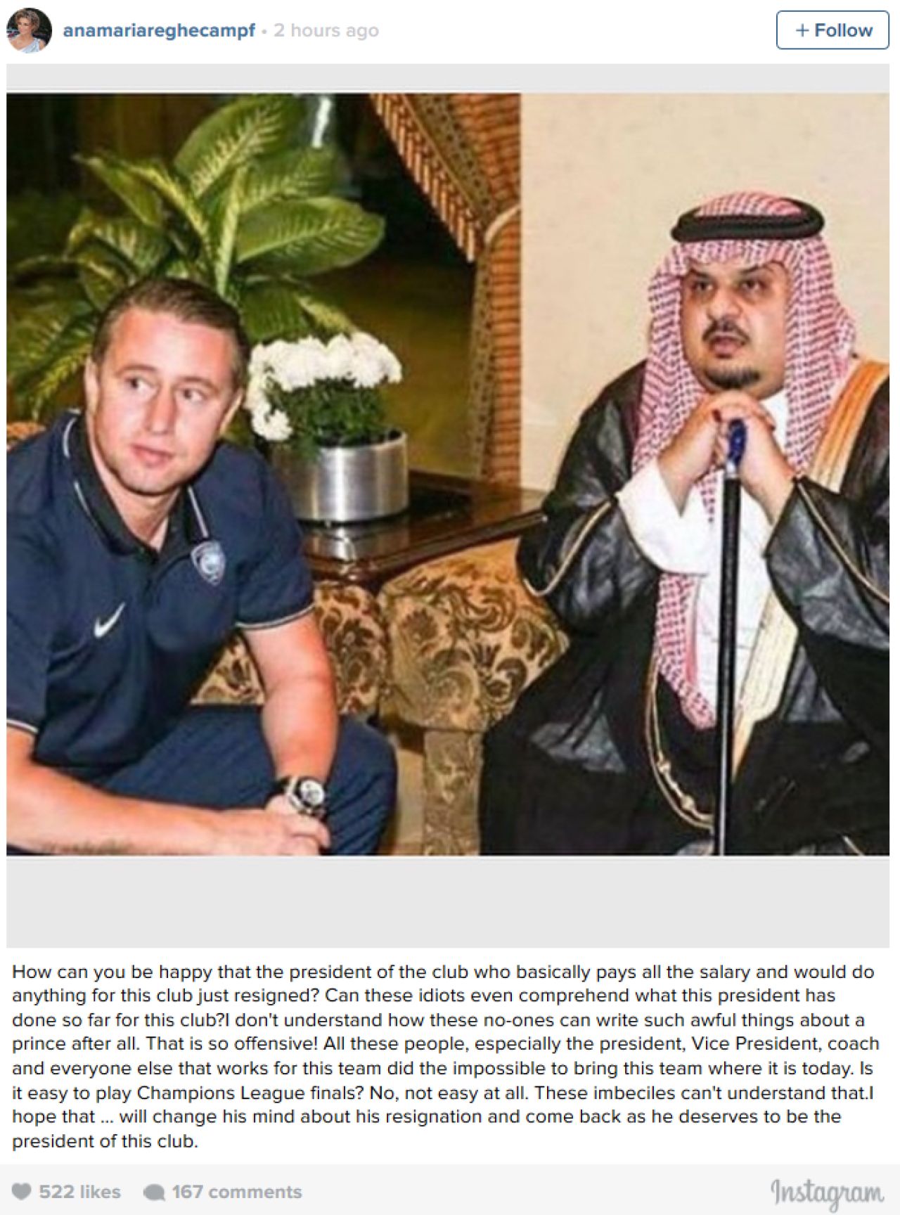 Sotia lui Reghe se ia la tranta cu arabii: