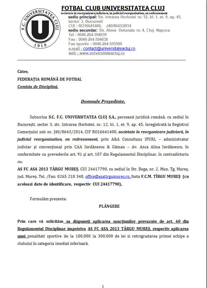 ASA-ul se apara, dupa ce o echipa de traditie a cerut Federatiei sa retrogradeze vicecampioana! Ce spun muresenii_2