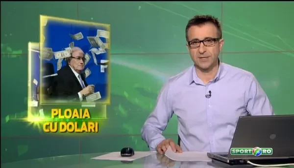 FOTO VIDEO | Imagini incredibile surprinse la conferinta de presa a lui Sepp Blatter! Un intrus a aruncat cu teancul de bani in seful FIFA