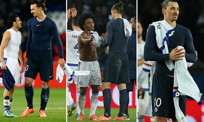Pentru ca el e Zlatan si poate! Starul lui PSG a facut schimb de tricouri CU DOI JUCATORI de la Chelsea dupa meci :)_2