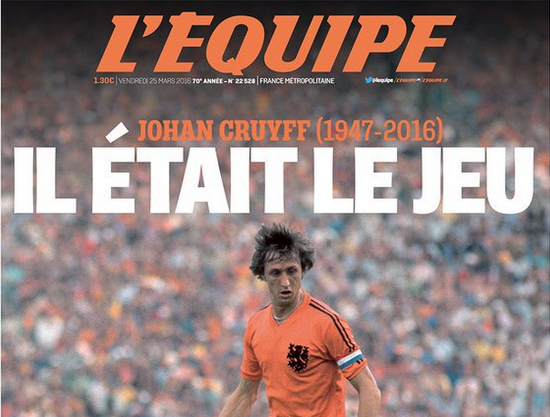 Omagiu emotionant pentru Cruyff in L'Equipe: 