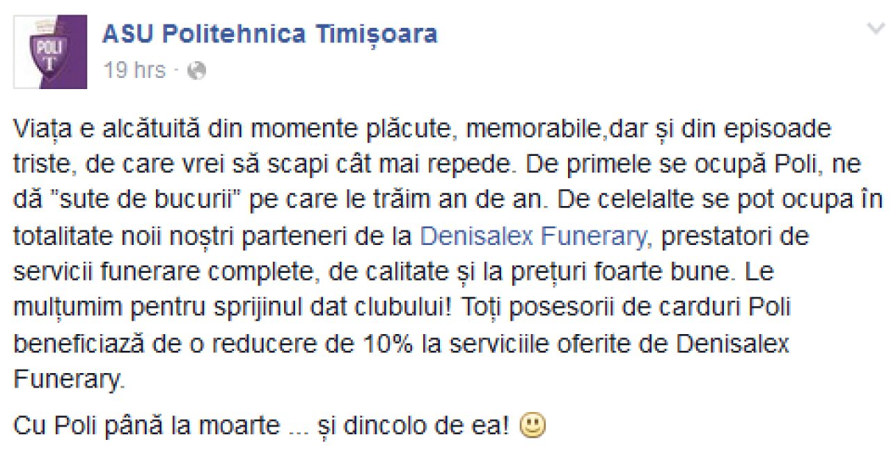 Primul club din fotbalul romanesc care si-a luat sponsor o companie de pompe funebre:
