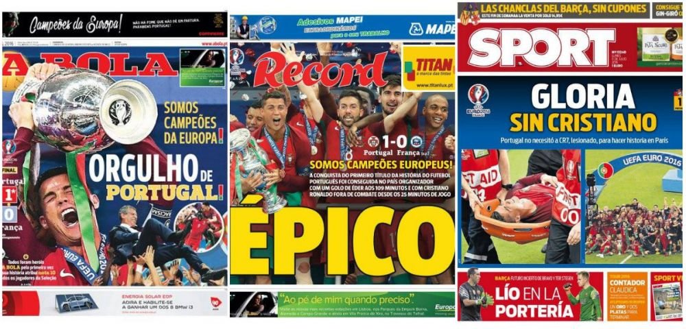 Victoria Portugaliei in cele mai importante ziare de sport. AS de Madrid saluta succesul, ziarul 