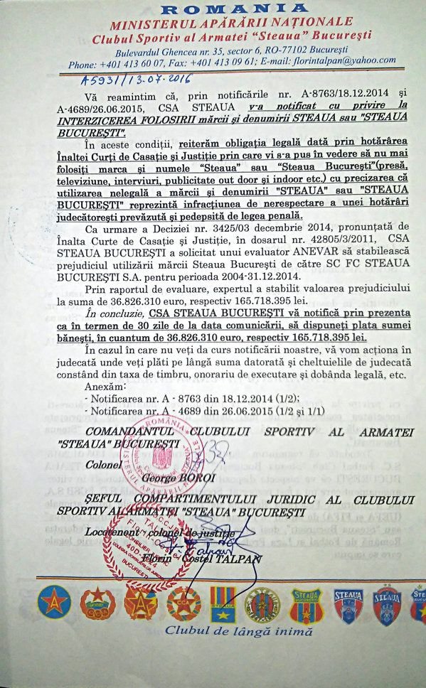 Tablou suprarealist pictat in scandalul Armata - Becali: CSA ameninta FRF si LPF cu judecata daca mai accepta denumirea 