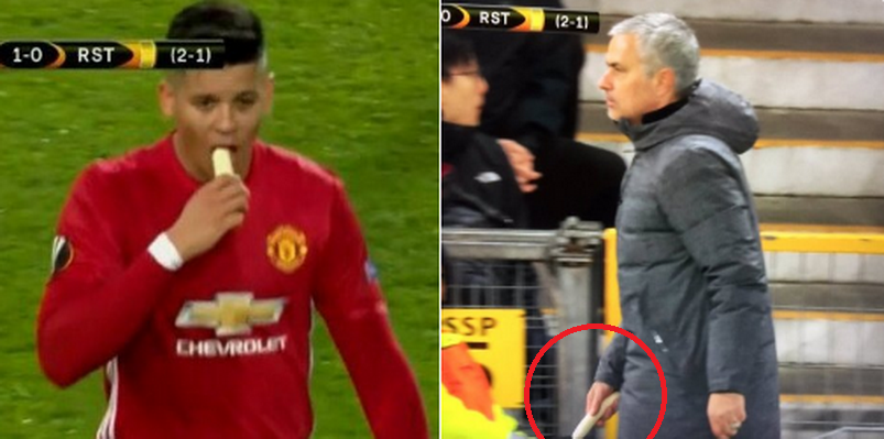 Faza incredibila in Man United 1-0 Rostov. Mourinho i-a trimis o BANANA lui Rojo in timpul meciului :)) FOTO